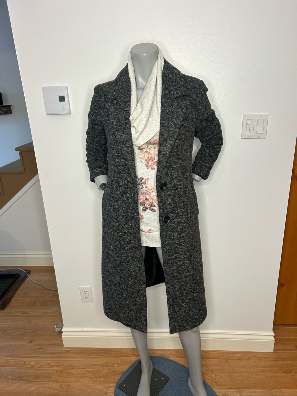 Dynamite Charcoal Long Knit Trench Coat